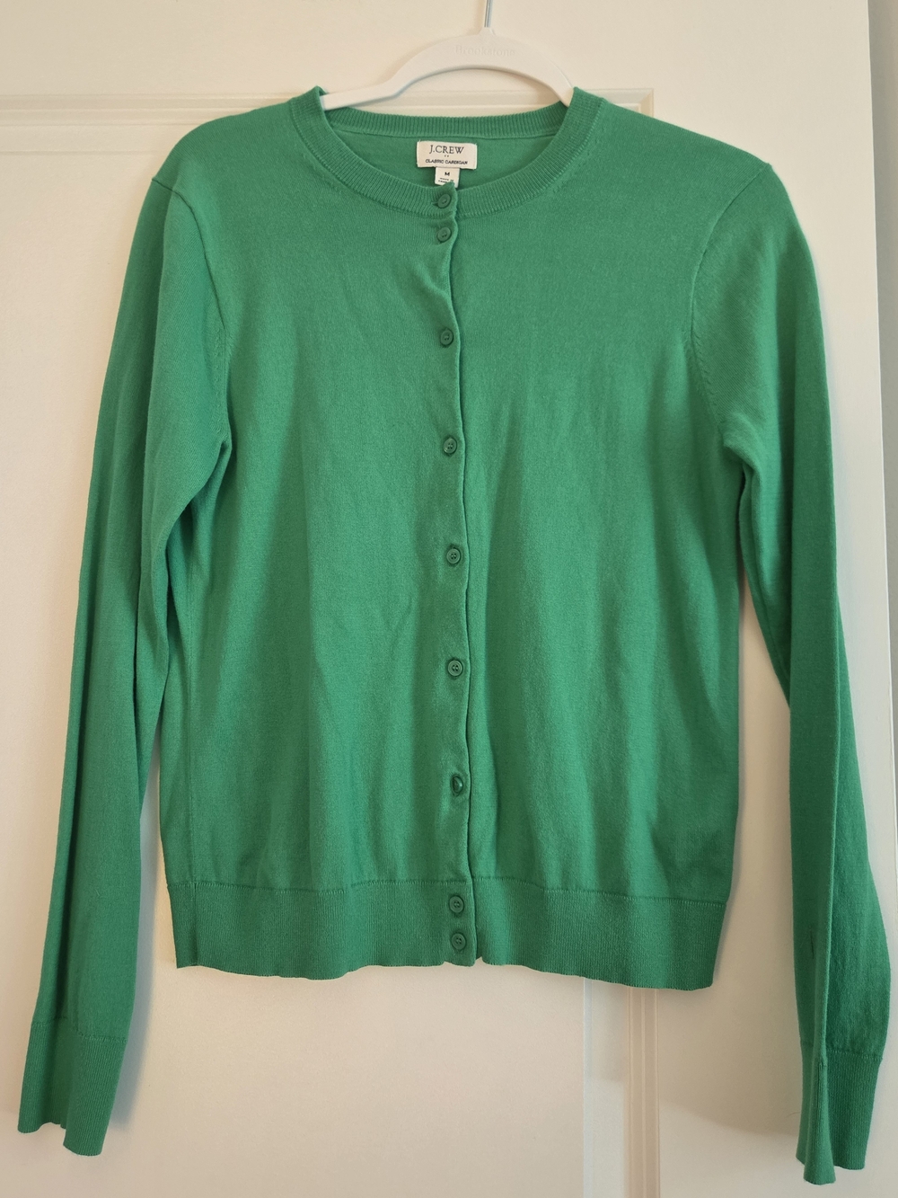 J. Crew Women's Bright Green Button-Up Crewneck Cardigan
